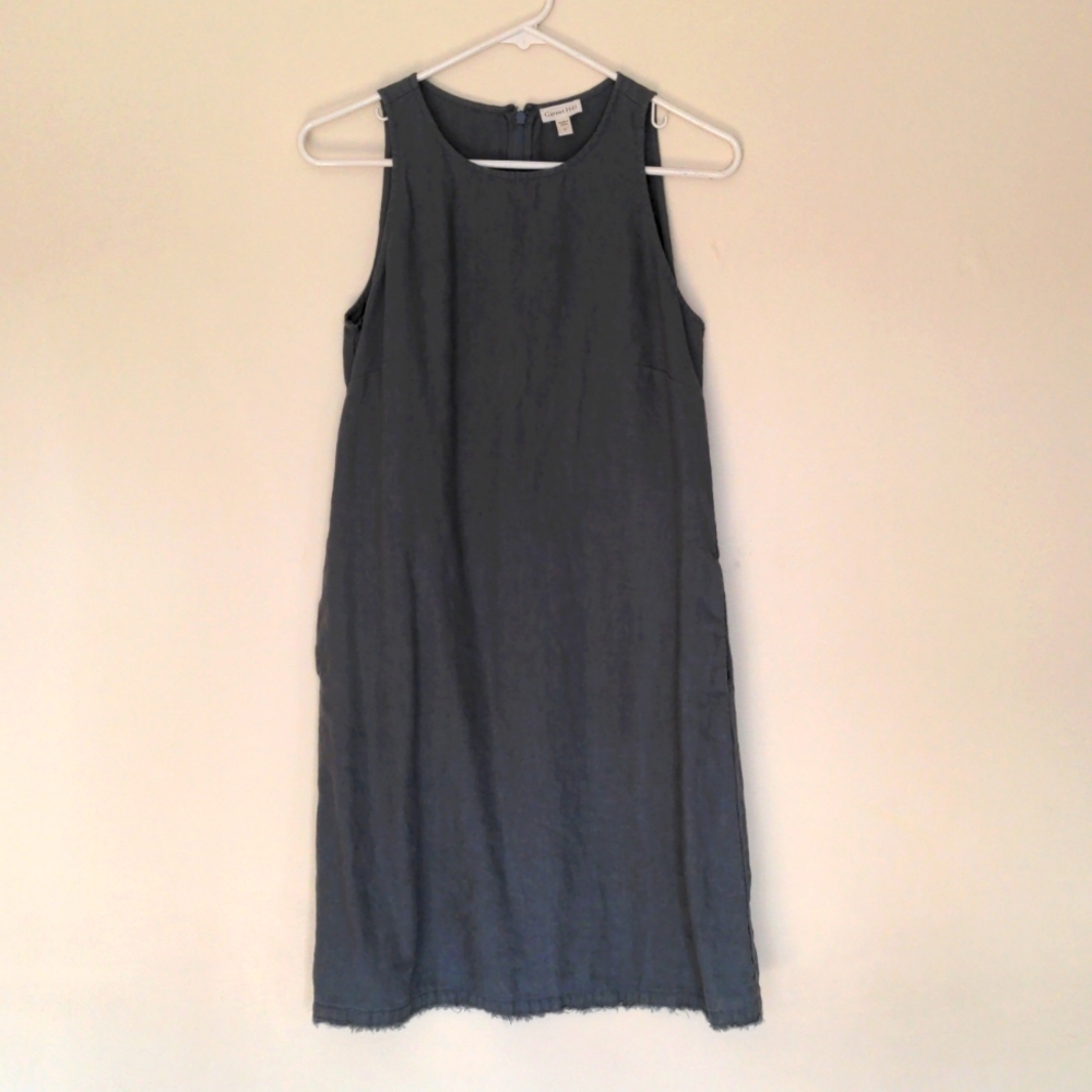 Garnet Hill Pacific Teal Linen Fringe-Hem A-Line Dress size 0